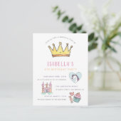 Prinses Eenhoorn & Kasteel Sprookjes Verjaardagsfe Uitnodiging Briefkaart (Staand voorkant)