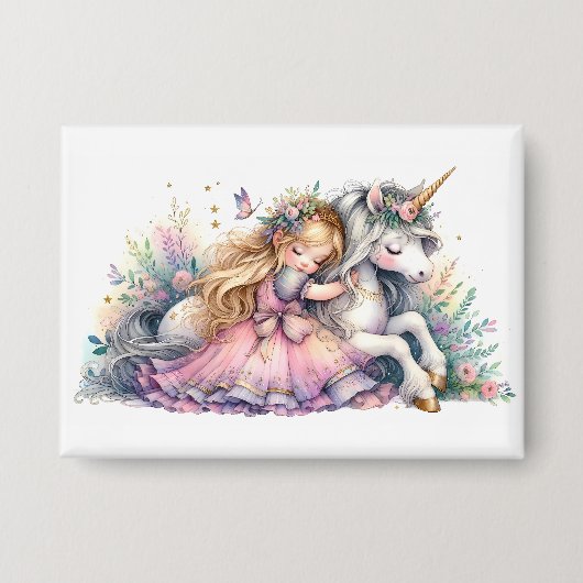 Prinses Eenhoorn Pastel Sprookje Fantasie Button (Voorkant)