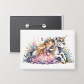 Prinses Eenhoorn Pastel Sprookje Fantasie Button (Voorkant / Achterkant)