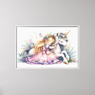 Prinses Eenhoorn Pastel Sprookje Fantasie Canvas Afdruk