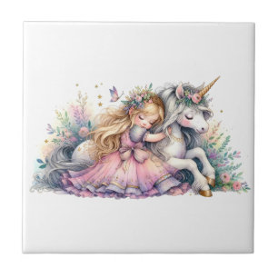 Prinses Eenhoorn Pastel Sprookje Fantasie Tegeltje