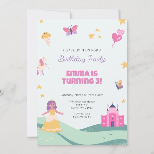 Prinses Eenhoorn Verjaardagsfeest Uitnodiging (Voorkant)