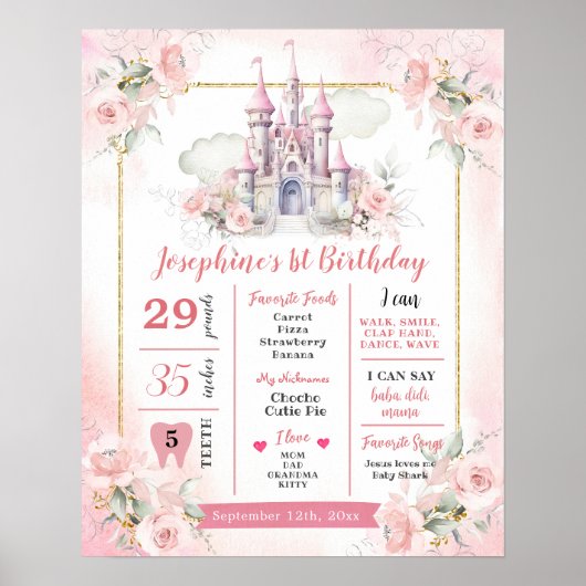 Prinses eerste verjaardag mijlpaal teken poster (Voorkant)