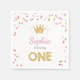 Prinses Eerste Verjaardag Papier Napkin Gold Pink Servet