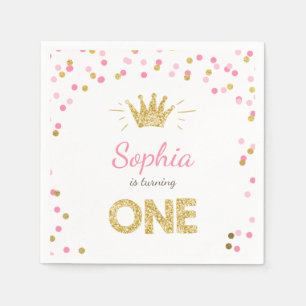 Prinses Eerste Verjaardag Papier Napkin Gold Pink Servet