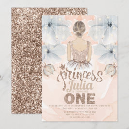 Prinses Eerste Verjaardagsfeestje Beige glitter Kaart