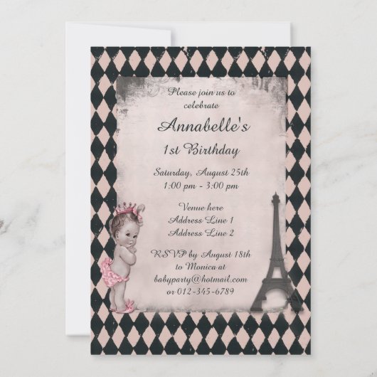 Prinses Eiffeltoren Baby 1e Verjaardag Kaart (Achterkant)