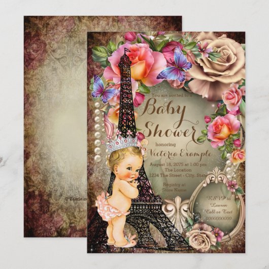 Prinses Eiffeltoren Baby shower Kaart (Voorkant / Achterkant)