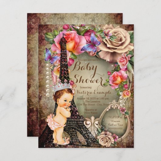  Prinses Eiffeltoren Baby shower Kaart (Voorkant / Achterkant)