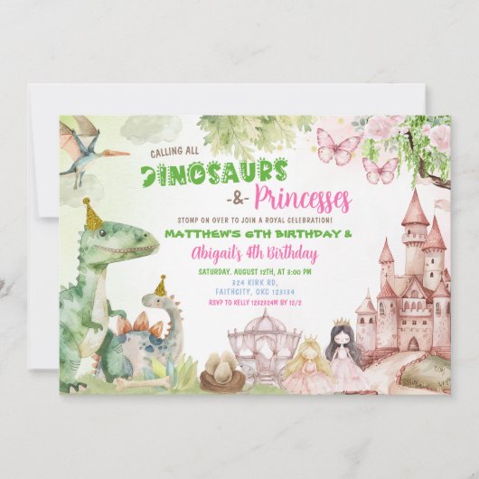 Prinses en Dinosaurus Jongen Meisje gezamenlijke v Kaart (Voorkant)