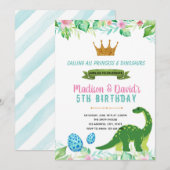 Prinses en dinosaurus uitnodiging (Voorkant / Achterkant)