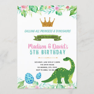 Prinses en dinosaurus uitnodiging