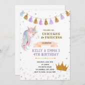 Prinses en eenhoorn gezamenlijke uitnodiging voor  (Voorkant / Achterkant)