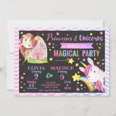 Prinses en eenhoorn gezamenlijke verjaardag uitnod kaart (Voorkant)
