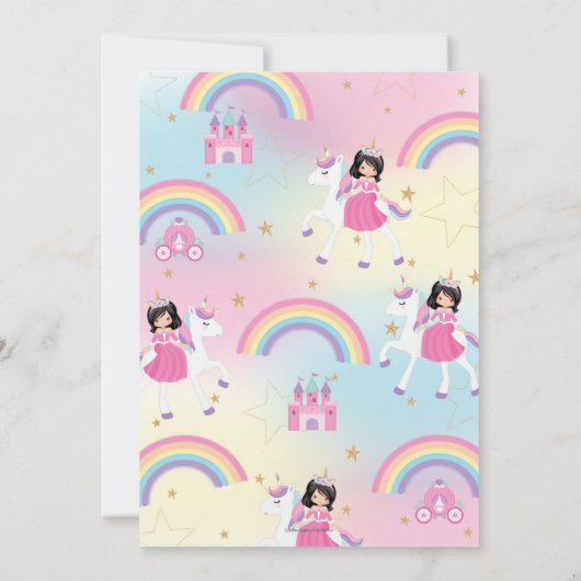 Prinses en Eenhoorn Regenboog Kasteel Verjaardagsf Kaart (Achterkant)