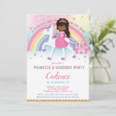 Prinses en Eenhoorn Verjaardag Afrikaans Amerikaan Kaart (Staand voorkant)
