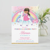 Prinses en Eenhoorn Verjaardag Bruine Tan Huid Kaart (Staand voorkant)