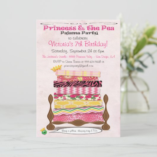 Prinses en het Pea Pajama verjaardagsfeestje Kaart (Staand voorkant)