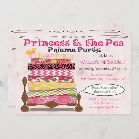 Prinses en het Pea Pajama verjaardagsfeestje Kaart (Voorkant / Achterkant)