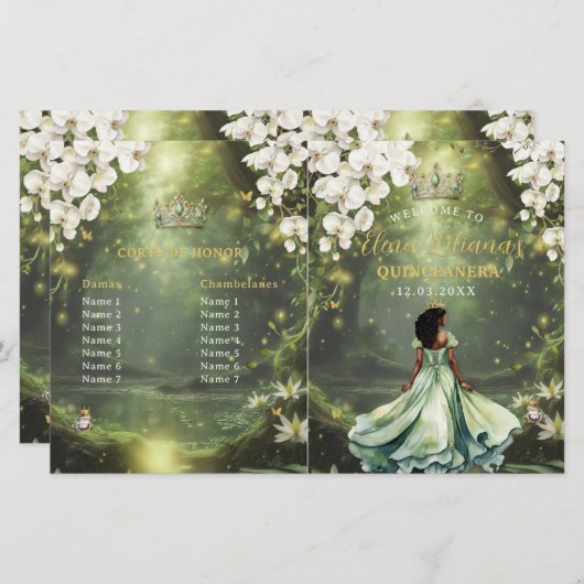 Prinses en Kikker Sage Groen Quinceanera Program (Voorkant / Achterkant)