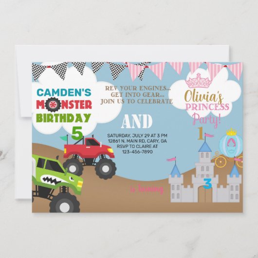 Prinses en monstervrachtwagens zijn uitgenodigd. kaart (Voorkant)