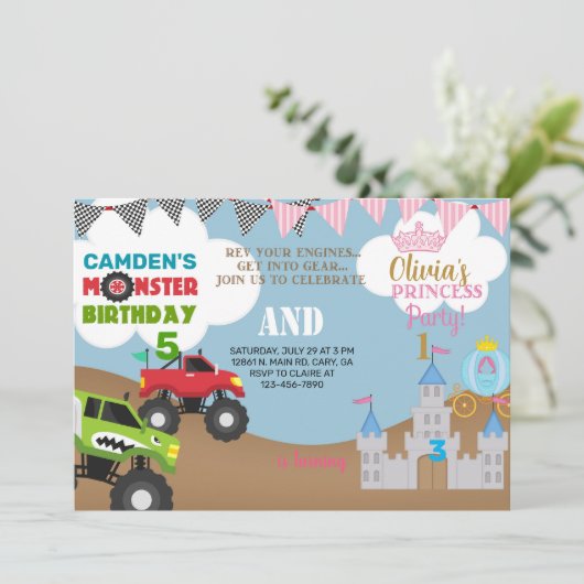 Prinses en monstervrachtwagens zijn uitgenodigd. kaart (Staand voorkant)