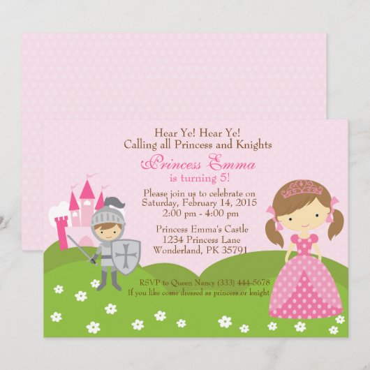 Prinses en Ridder uitnodiging voor verjaardag (Voorkant / Achterkant)