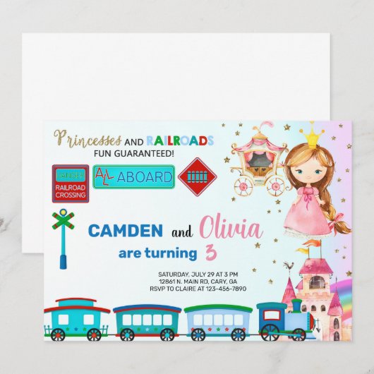 Prinses en treinen een uitnodiging voor het vieren (Voorkant / Achterkant)