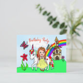  prinses en Unicorn Birthday Invite Briefkaart (Staand voorkant)