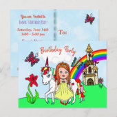  prinses en Unicorn Birthday Invite Briefkaart (Voorkant / Achterkant)