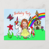 prinses en Unicorn Birthday Invite Briefkaart (Voorkant)