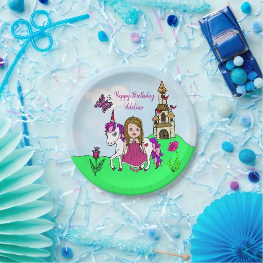 prinses en Unicorn Birthday Party Papieren Bordje (Feest)
