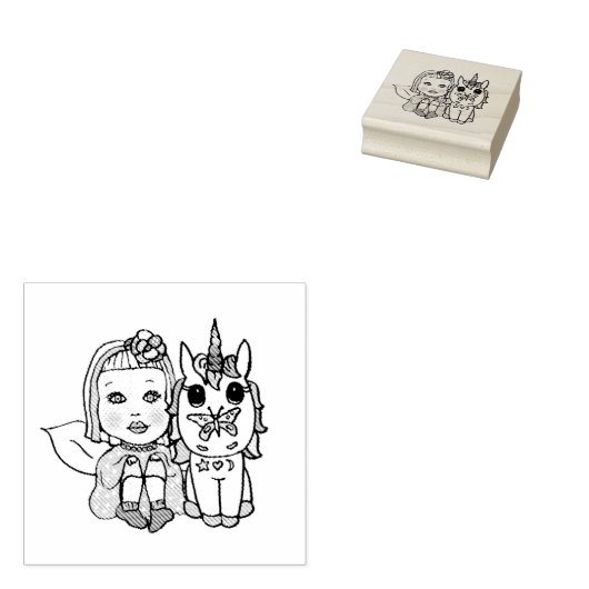 prinses en Unicorn Rubberstempel (Gestempeld)