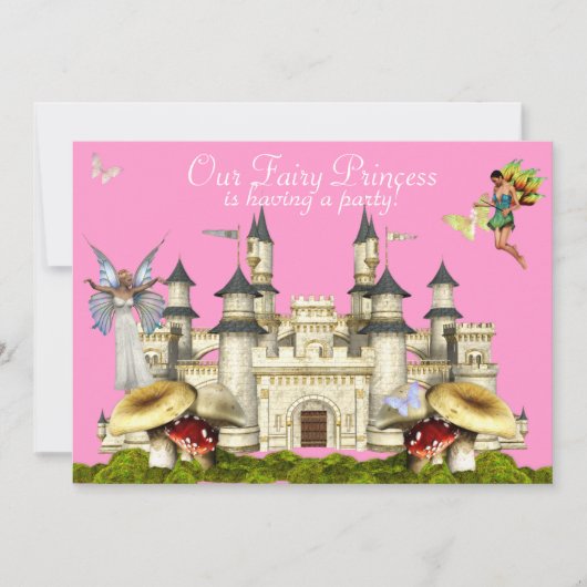 prinses fairy castle uitnodiging roze (Voorkant)