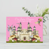prinses fairy castle uitnodiging roze (Staand voorkant)