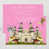 prinses fairy castle uitnodiging roze (Voorkant / Achterkant)