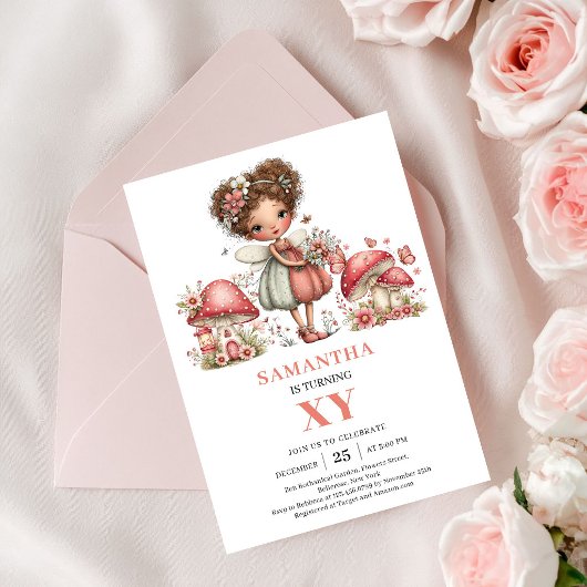 Prinses Fee 4e Verjaardag Roze Bloemen Uitnodiging