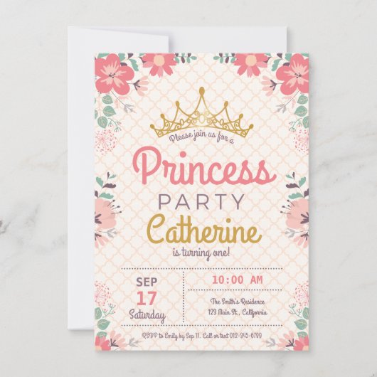 Prinses feest op bloemenachtergrond. kaart (Voorkant)