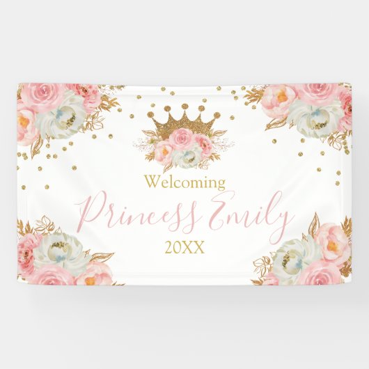 Prinses Floral Pink & Gold Banner, aangepast Spandoek (Horizontaal)