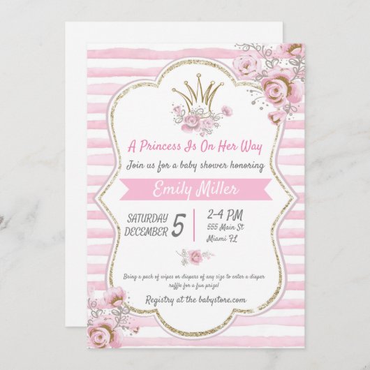 Prinses florroze gouddoucheuitnodiging kaart (Voorkant / Achterkant)