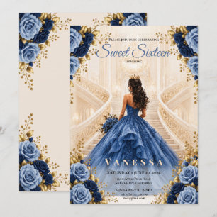 Prinses Foto Blauwe Sweet 16 Uitnodiging