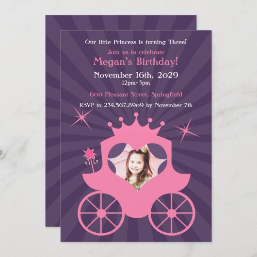 Prinses foto verjaardag uitnodiging (Voorkant / Achterkant)