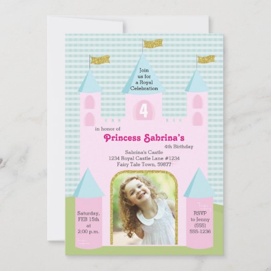 Prinses Foto Verjaardagsfeestje Kasteel Kaart (Voorkant)