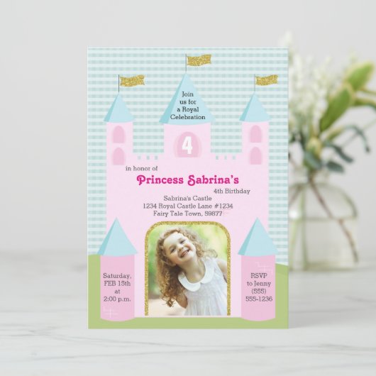 Prinses Foto Verjaardagsfeestje Kasteel Kaart (Staand voorkant)