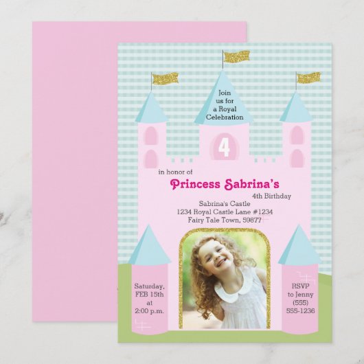 Prinses Foto Verjaardagsfeestje Kasteel Kaart (Voorkant / Achterkant)