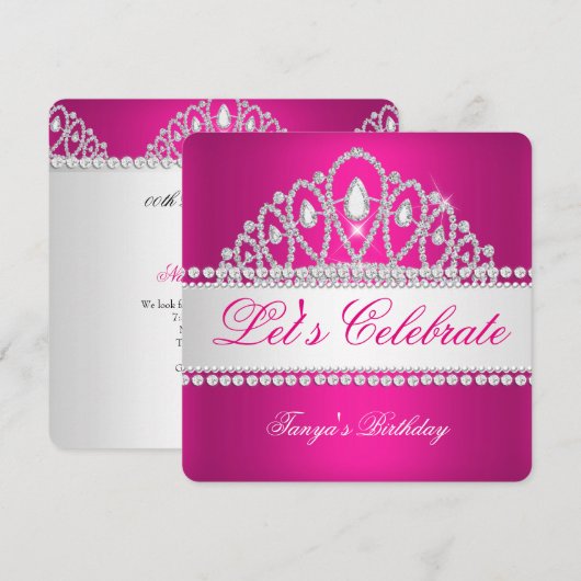 Prinses Fuchsia White Diamond Tiara Verjaardag Kaart (Voorkant / Achterkant)