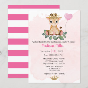 Prinses Giraffe Pink Baby shower Uitnodiging