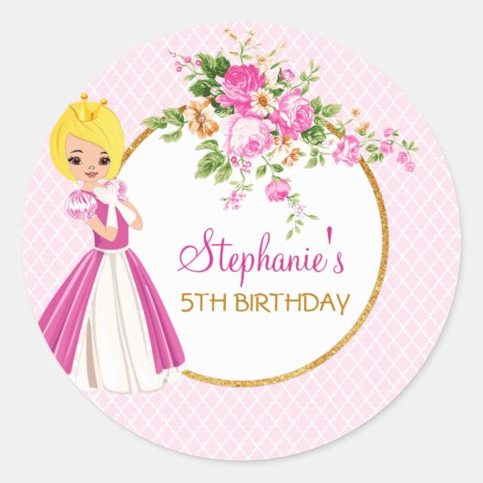 prinses Girls Birthday Party Sticker (Voorkant)