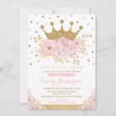  Prinses Gold Crown Pink Floral Baby shower Kaart (Voorkant)