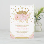  Prinses Gold Crown Pink Floral Baby shower Kaart (Staand voorkant)